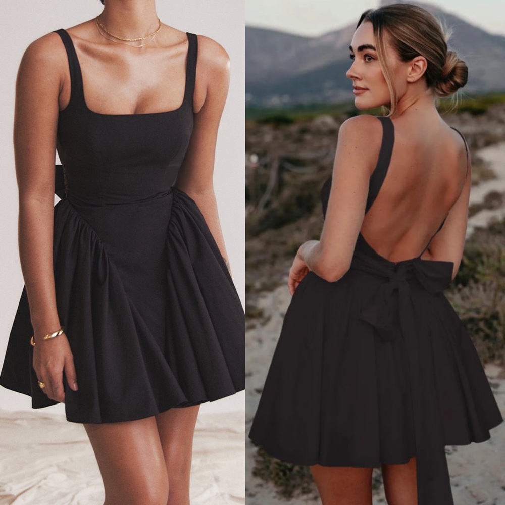 HOUSE OF CB 'Florianne' Black Bow Mini Dress NWOT size S Tall long‎